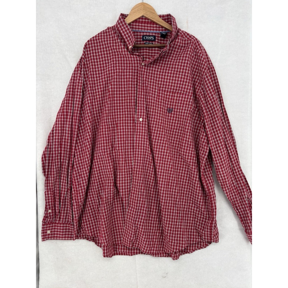 Chaps Button Down Dress Shirt Mens 3XT Red Check Long Sleeve Casual Logo EUC
